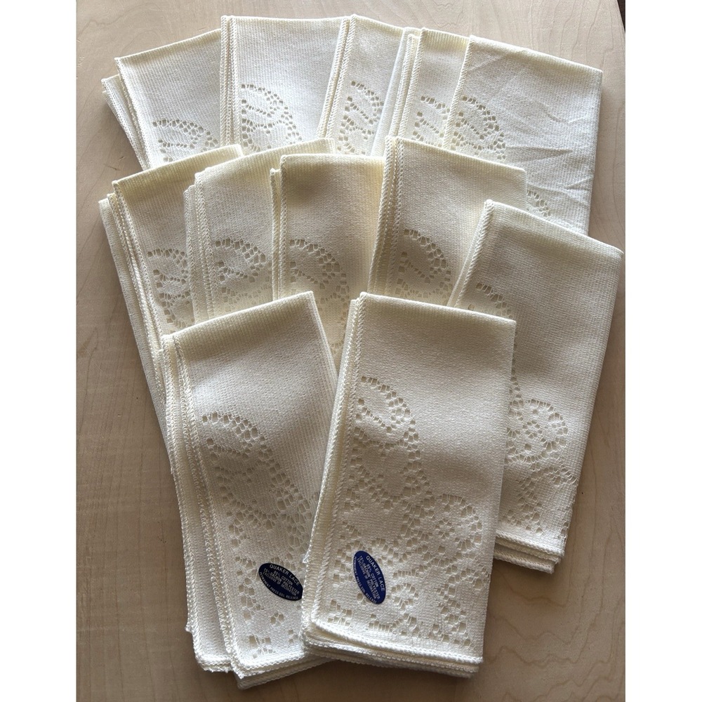 Vtg Quaker Lace Dinner Napkins NWT LOT of 12 Cream Cotton Blend USA 17" x 17"